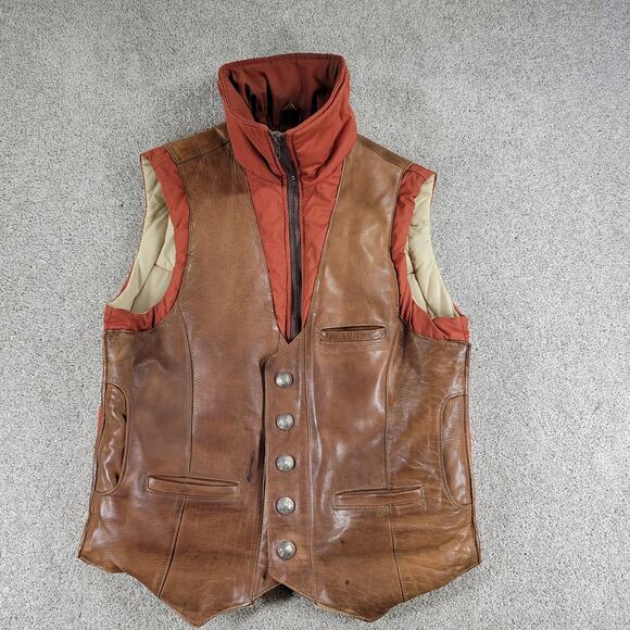 VTG Storm Mountain Mens Vest 42 Brown Leather Indian Nickel Western Ranchwear